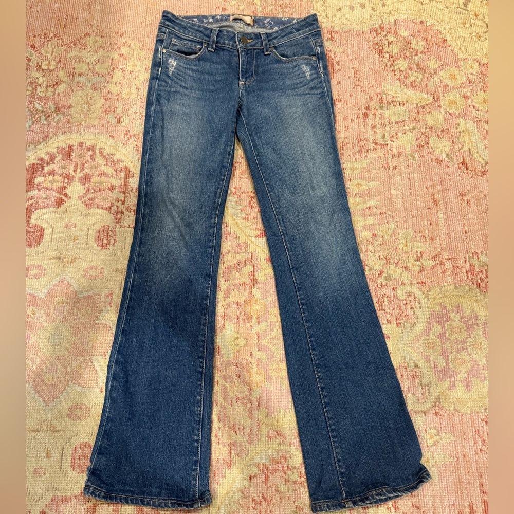 PAIGE Blue Flare Wide Leg Jeans with Classic Style